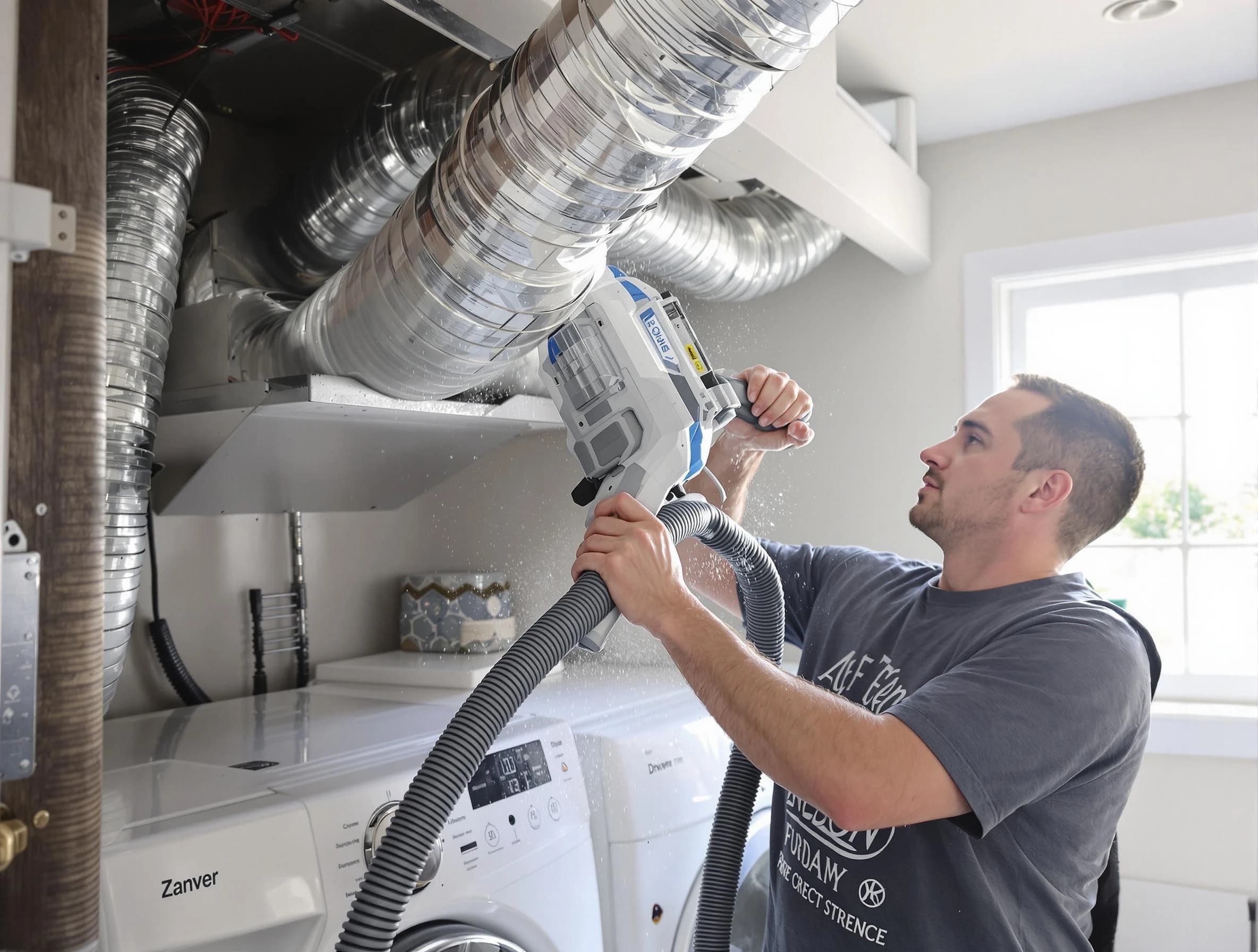 Heber Dryer Vent Cleaning specialist cleaning deep within a dryer vent duct system in Heber